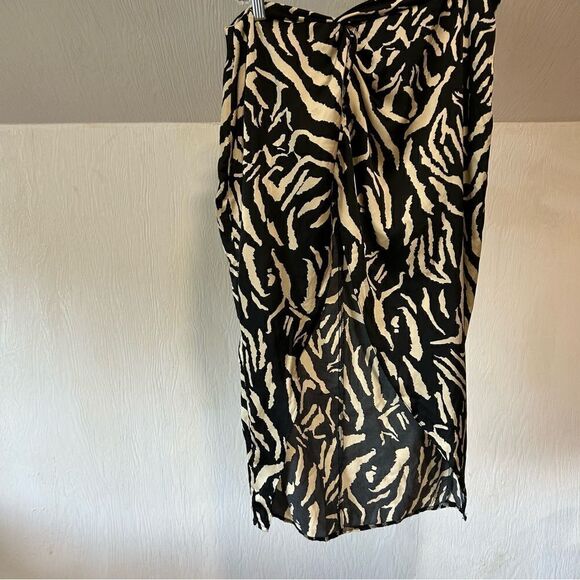 Missguided Zebra Tiger Animal Print Satin Midi Knee Length High Split Skirt - Picture 6 of 12